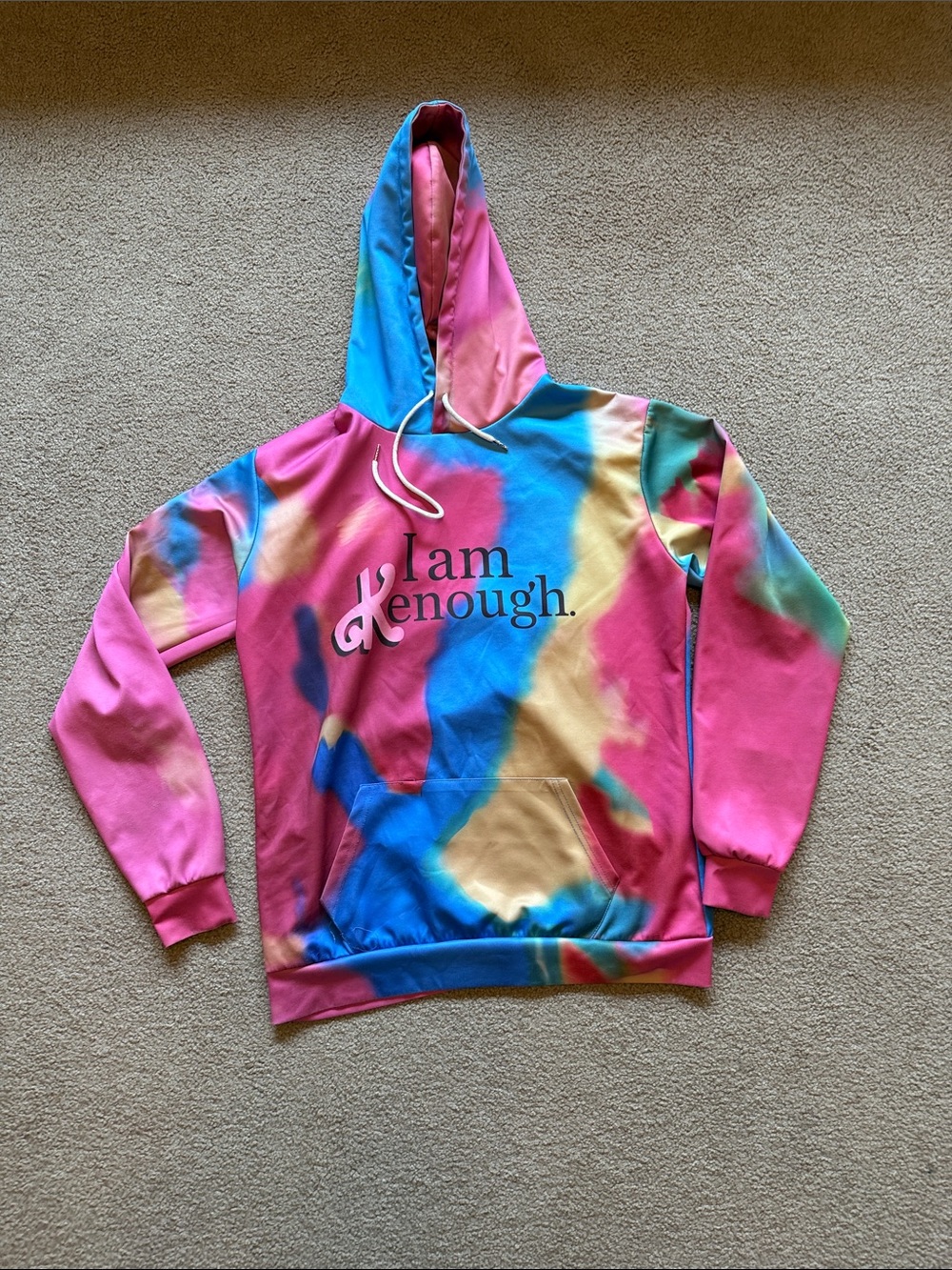 Tie-Dye 'I am Kenough.' Hooded Sweatshirt - Pink, Blue, Yellow